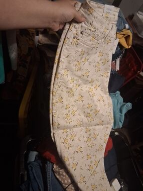 Judy Blue Cream Skinny Jeans with Yellow Floral Print